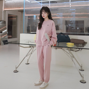 档口现货 克莱因蓝 两色笑脸刺绣卫衣套装266-2215,女装运动套装,浙宝266