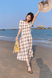 2021新款黑白格抽绳收腰连衣裙266-6663-P85K138，女装连衣裙，浙宝266