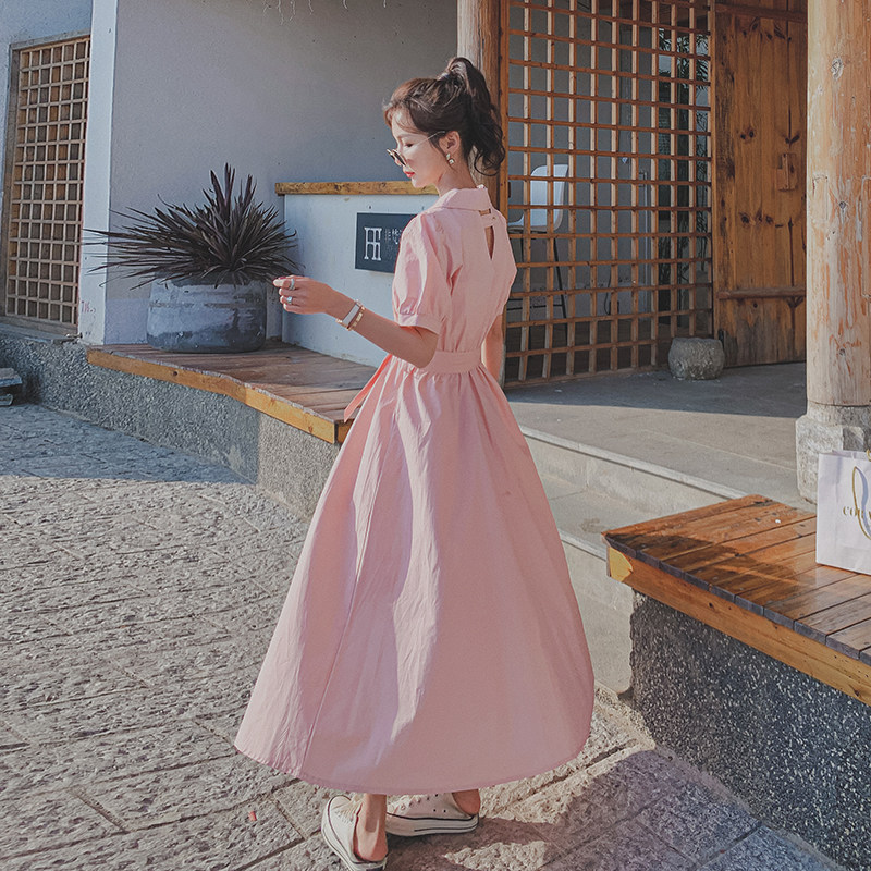 2021新款特色后背镂空西装领腰带连衣裙266-6635-P100K158，女装连衣裙，浙宝266