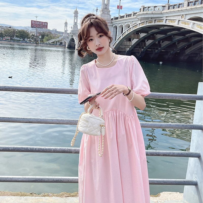 大货已出2023夏季新款粉色泡泡袖连衣裙266-2233-P85K138,女装连衣裙,浙宝266