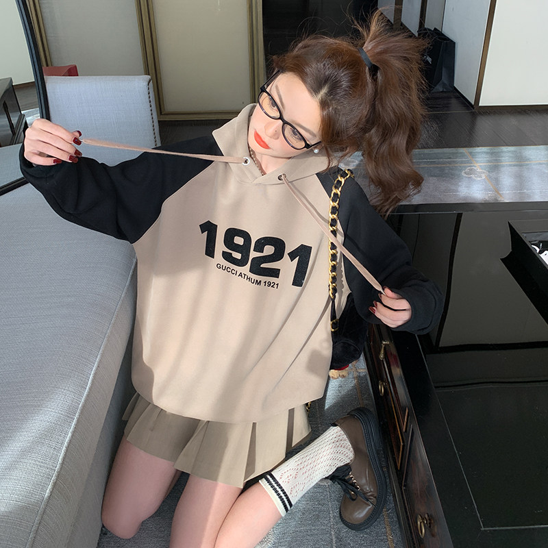 档口现货2023新款撞色拼接印花连帽卫衣266-2318-P95K148,女装卫衣/绒衫,浙宝266