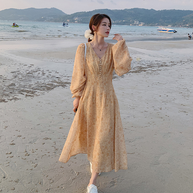 档口现货刘亦菲同款黄色碎花雪纺连衣裙266-2322-P115K168，女装连衣裙，浙宝266