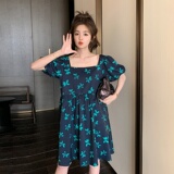 大货已出法式方领泡泡袖藏青色碎花连衣裙266-2336-P95K148，女装连衣裙，浙宝266