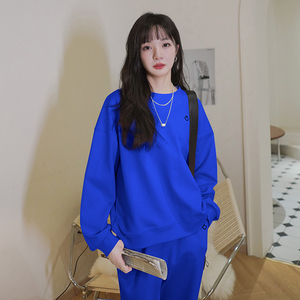 档口现货 克莱因蓝 两色笑脸刺绣卫衣套装266-2215图片