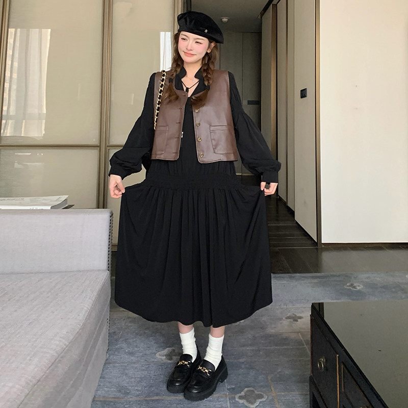 已出货2024新款连衣裙PU皮马甲两件套266-2406-P145K208，女装连衣裙，浙宝266