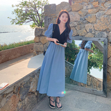 27号出货主推蓝黑撞色拼接假两件连衣裙266-2239-P105K158，女装连衣裙，浙宝266