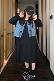档口现货新款娃娃领连衣裙牛仔马甲两件套266-2311-P135K188，女装连衣裙，浙宝266