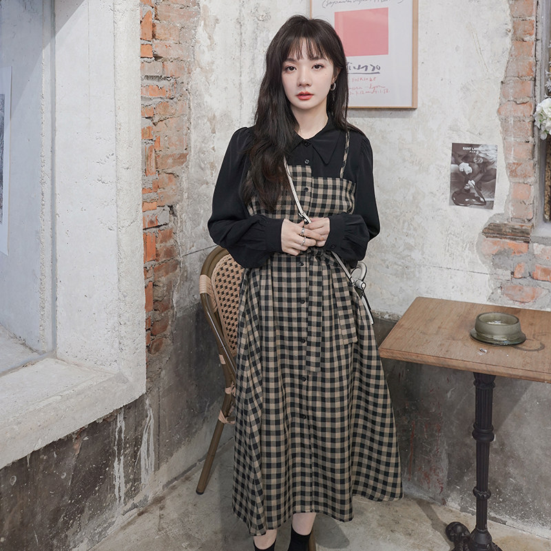 档口现货主推格子拼接假两件连衣裙266-2211,女装连衣裙,浙宝266