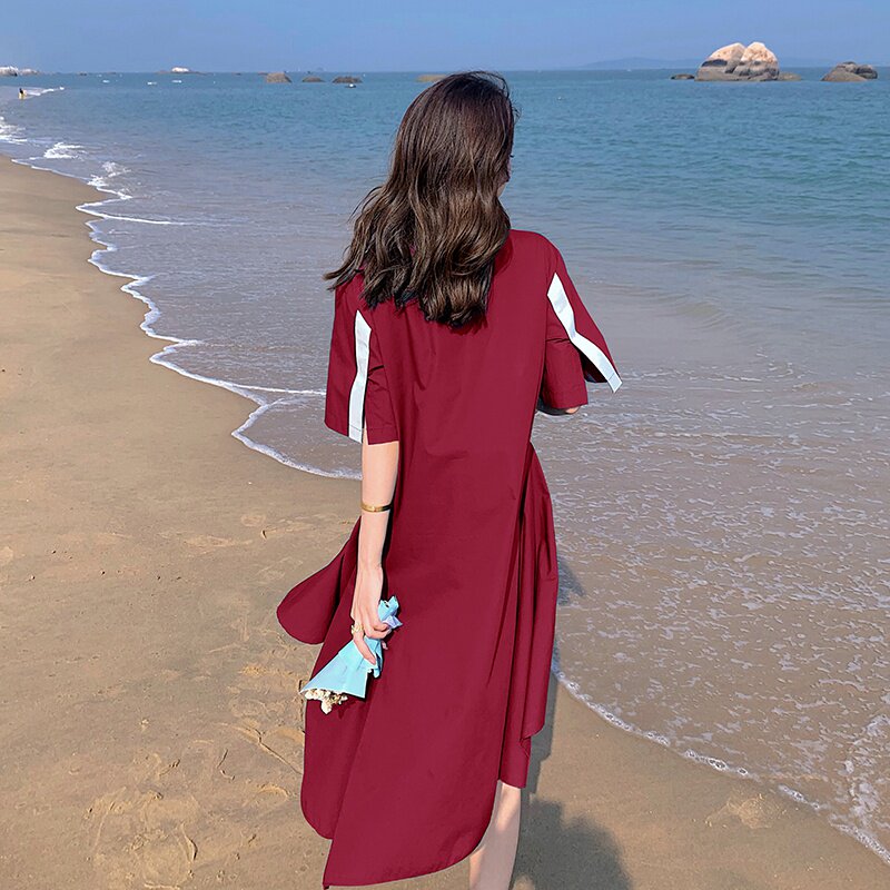 大货出2021新款撞色织带不规则下摆两色连衣裙266-6671-P85K138,女装连衣裙,浙宝266