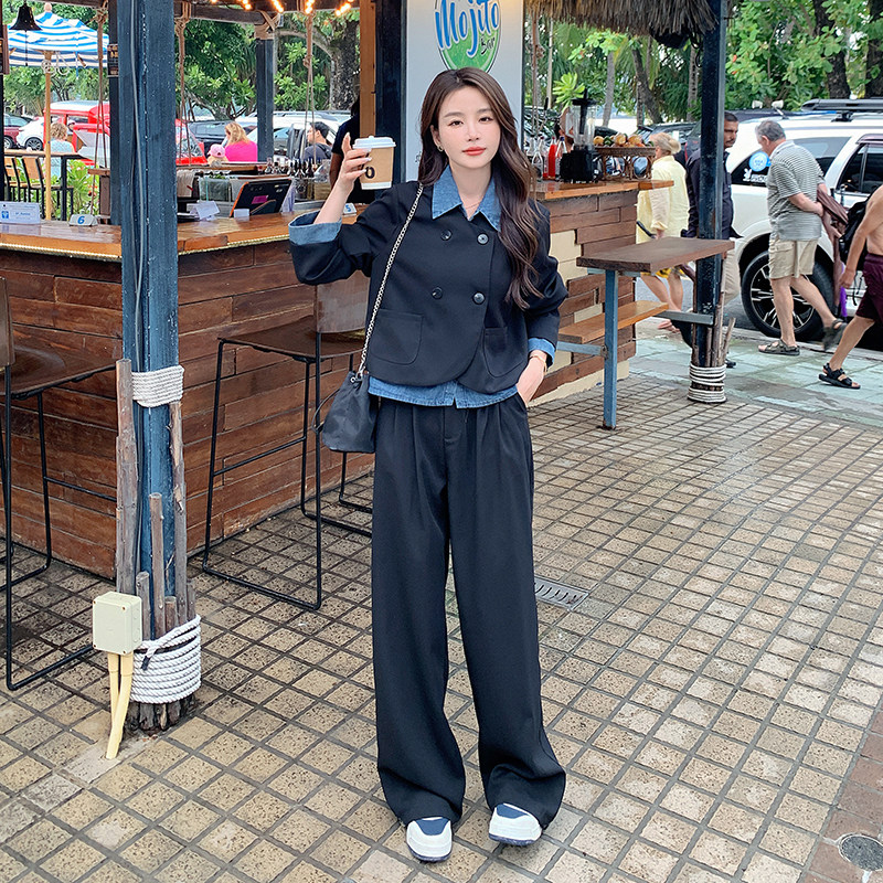 档口现货数据好牛仔拼接假两件西装套装266-2325-P160K228,女装套装/套裙,浙宝266