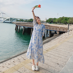 档口现货网红夏季定制扎染面料 腰带连衣裙266-6658,女装连衣裙,浙宝266