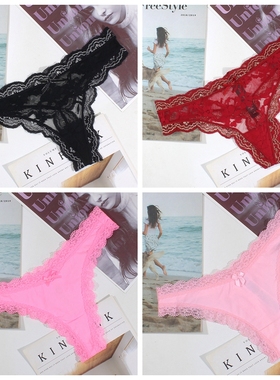 11月更欧美tback薄T裤蕾丝边性感女无痕大码中低腰纯棉裆丁字内裤