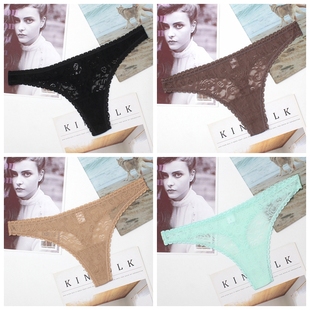 2月更欧美tback运动风T裤 性感网纱蕾丝边中低腰棉裆无痕丁字内裤