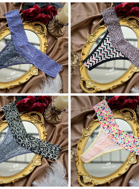 9月欧美tback丁字裤拼接宽松性感蕾丝网纱轻薄透气中腰棉裆内裤女