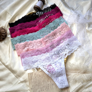 tback欧美JC橘子家烫钻蕾丝网纱性感无痕水钻棉档辣妹丁字内裤 女