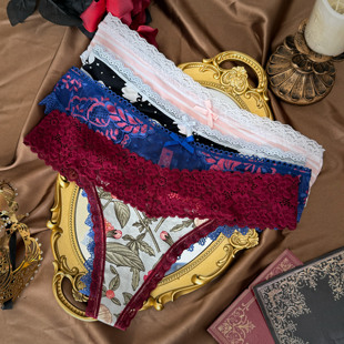 11月更tback欧美T裤 女 纯欲性感网纱无痕蕾丝透明日常中腰丁字内裤