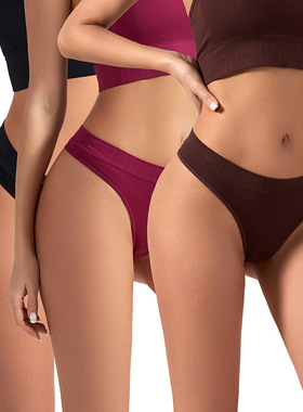 欧美tback无痕耐拉伸T丁字裤性感运动健身中腰锦纶+纯棉档t内裤女