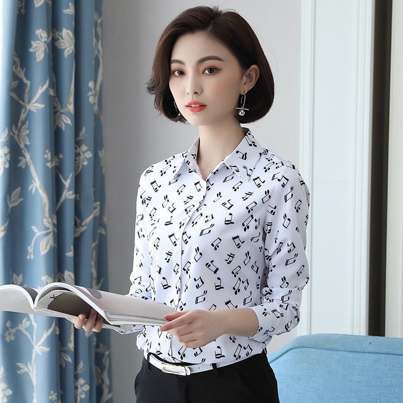 雪纺衬衫女长袖2018春装新款秋韩版百搭宽松音乐符号休闲妈妈衬衣在类目 女装/女士精品, 衬衫中 - 来自Buy2taobao.com提供专业的淘宝代购服务