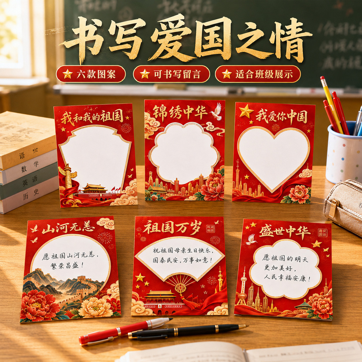 我为祖国送祝福心愿卡小学生手写爱国寄语卡国庆节班级展示用品