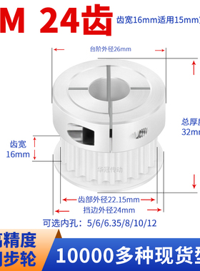 夹持型同步轮3M24齿宽16内孔5 6 6.35 8 1012现货HTCPA3M同步带轮