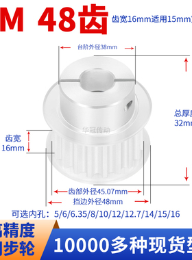 夹持型同步轮3M48齿宽16内孔5 6.35 8 10 12 15现货HTCPA同步带轮