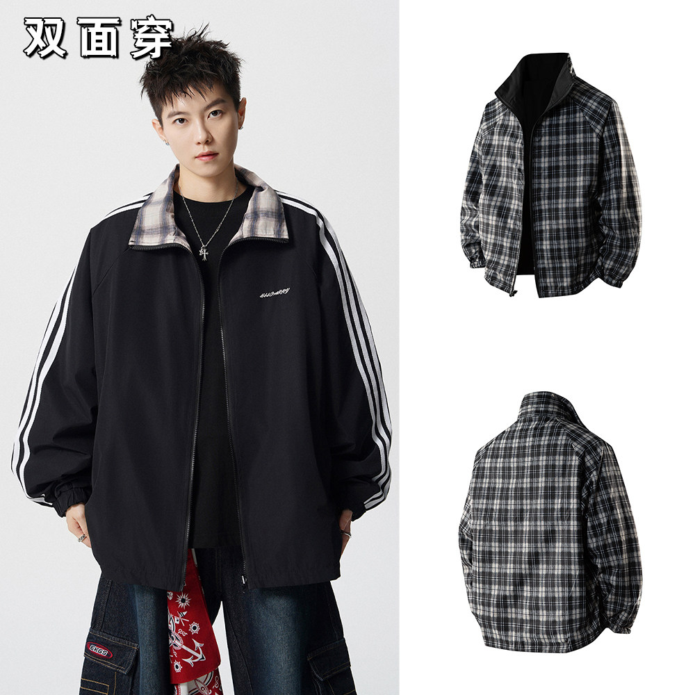 A440-JK66568-P85经典三条杠格子两面穿夹克外套，男装夹克，电商A440
