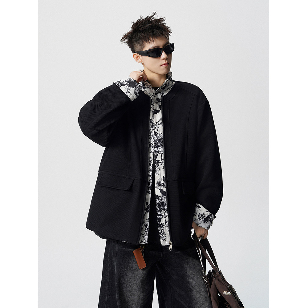 A440-JK2555-P98水墨画内衬华夫格纹理夹克外套，男装夹克，电商A440