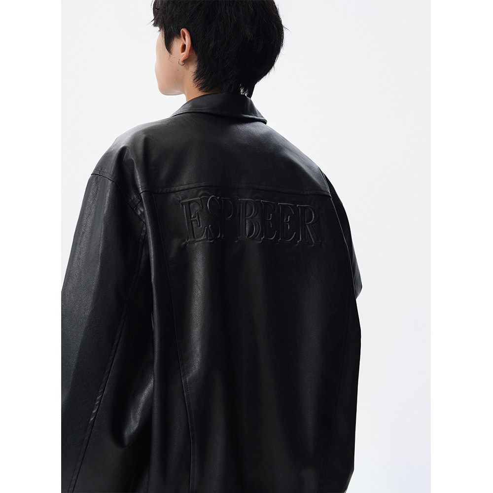 A440-PY1103-P85钢印皮夹克翻领皮衣外套,男装夹克,电商A440