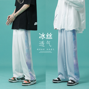A440-BS008-P45限58 扎染拼接字母印花冰丝裤图片