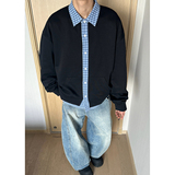 A440-WY035-P65假两件拼接格子翻领卫衣，男装卫衣，电商A440