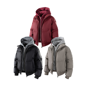 A440-MY2549-特P95 假两件连帽拼接PU皮棉衣，男装棉衣，电商A440