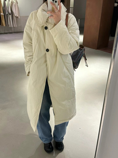 韩代冬季新款宽松时尚百搭大翻领长款气质风衣白鸭绒羽绒服外套女