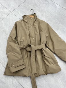 欧洲站欧货2025新款立领中长款90白鹅绒羽绒服女收腰风衣羽绒服