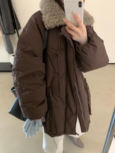 欧洲站2025新款冬季毛领中长款抽绳收腰显瘦90白鸭绒羽绒服女派克