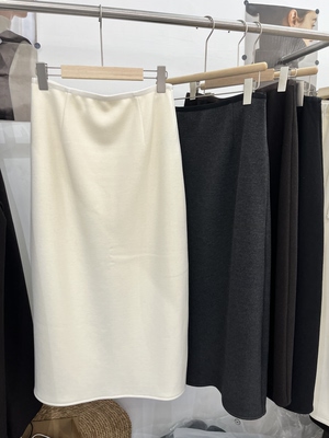 欧洲站2025新款冬季加绒加厚羊毛半身裙女高腰显瘦开叉包臀裙长裙