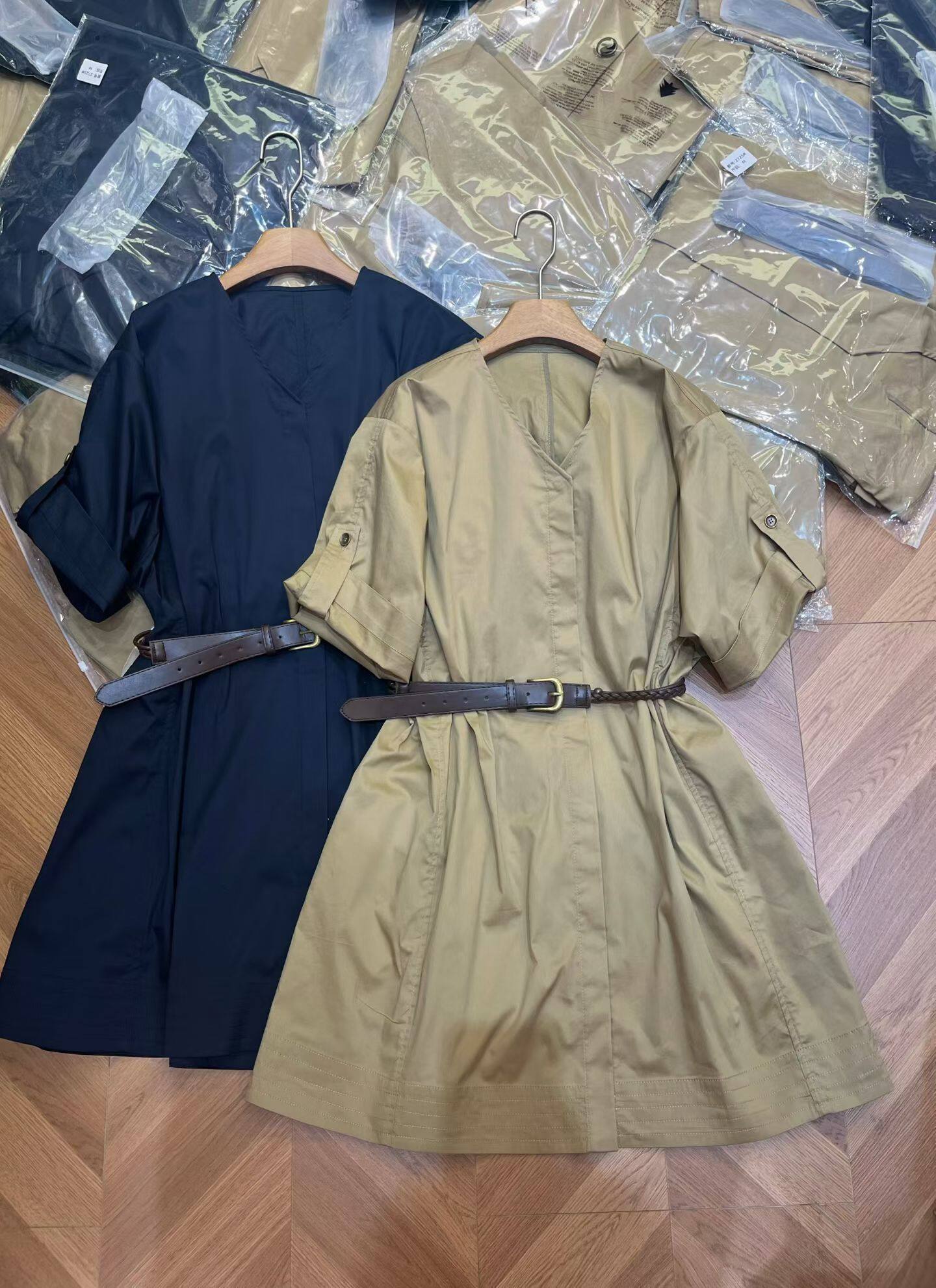 欧货连衣裙女2026新款中长款裙子衬衫裙短袖显瘦收腰a字裙配腰带