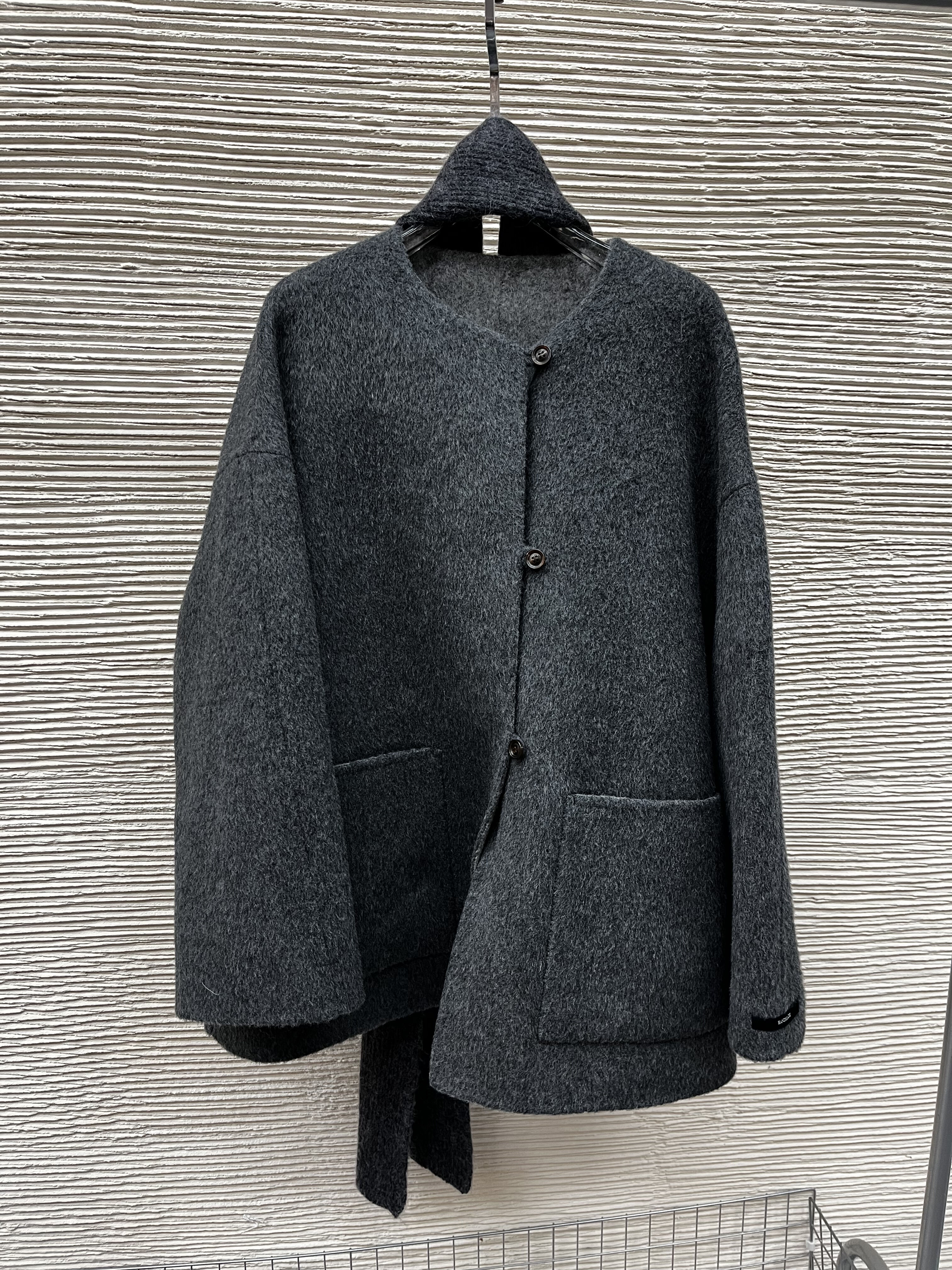 中长款深灰色双面羊绒大衣外套女