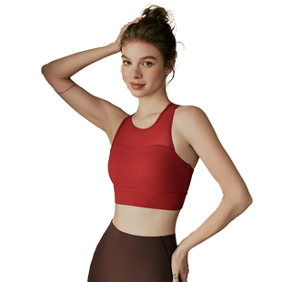 高强度运动内衣女跑步健身背心一体式镂空美背红色瑜伽服上衣文胸