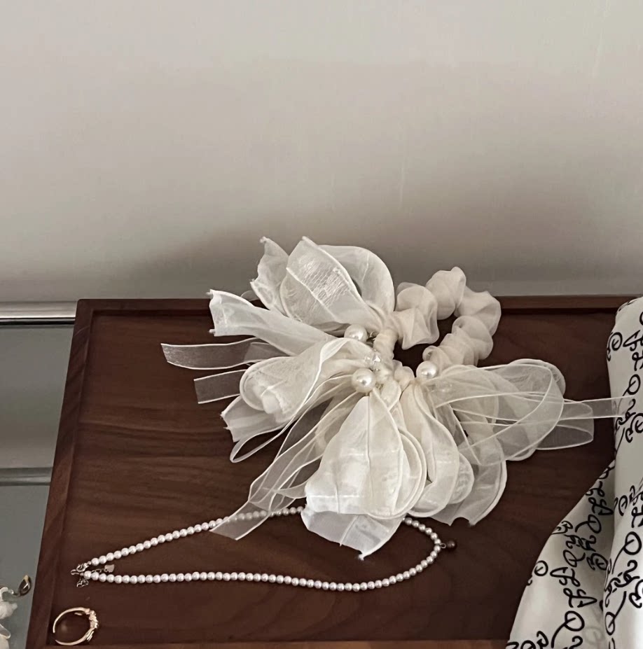 且茉~【6.17新品】繁珞白森~气质优雅蝴蝶结飘带头饰女2026发圈