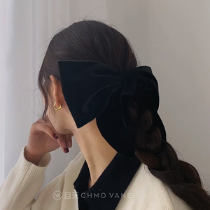 且茉~本期最爱！日常又气质进口丝绒蝴蝶结发夹女后脑勺头饰新款