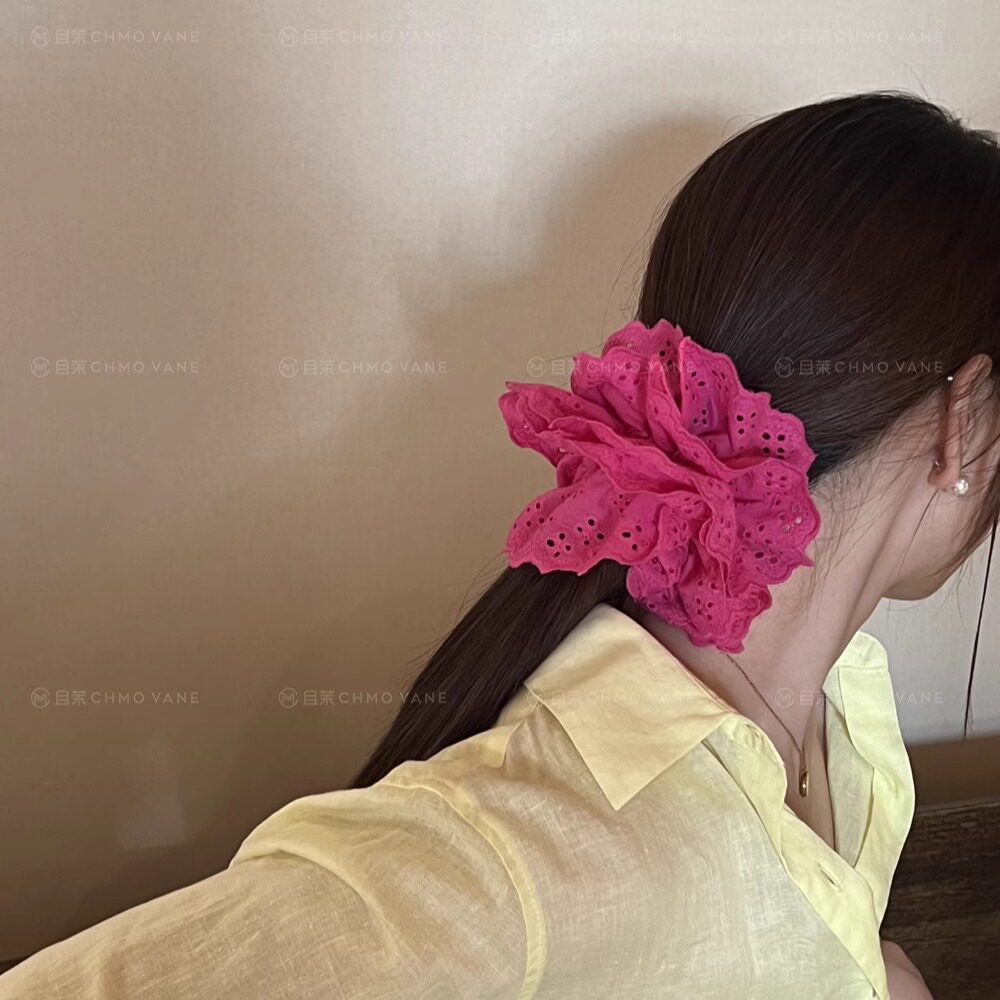 且茉~明媚女主~法式浪漫芭蕾肠圈玫红色发饰丸子头发圈头饰新款
