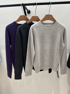 Hygge秋冬新款基础圆领一体全羊毛针织衫百搭韩版宽松休闲毛衣
