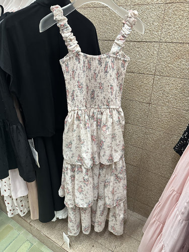 法式小众蛋糕裙吊带连衣裙子女装夏季新款长裙 裙长120