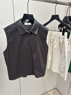 特价VS 2024夏款深灰无袖气质翻领衬衫