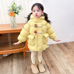 女童黄色冬装棉服2025冬季新款可爱风服小童洋气百搭羽绒棉袄外套