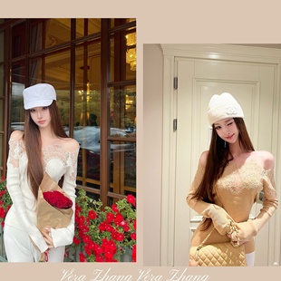 月亮Vera【蕾丝之王ES打底】设计感蕾丝拼接长袖打底T恤外穿内搭