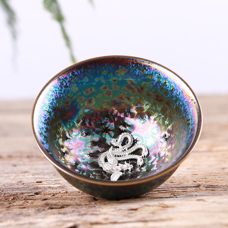 建盏七彩窑变陶瓷茶杯