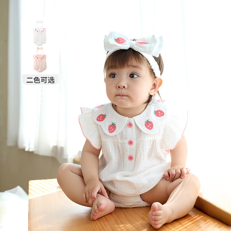 婴儿纯棉包屁衣2025女童夏季新款连体衣新生宝宝外穿三角哈衣