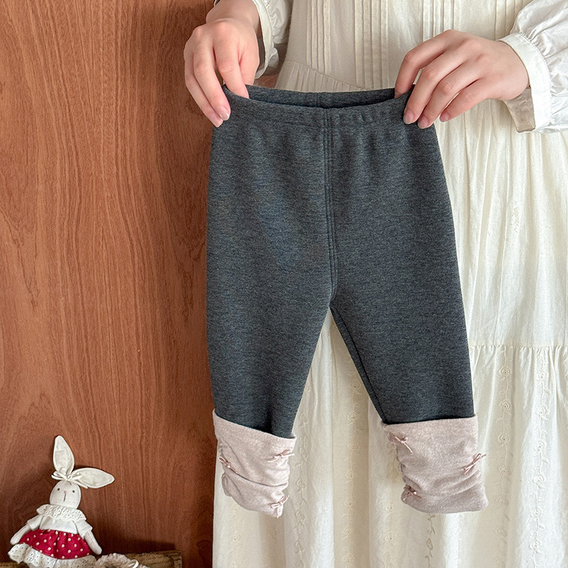 2025秋冬款女宝百搭加绒打底裤外穿婴幼儿甜美蝴蝶结韩版长裤 a类