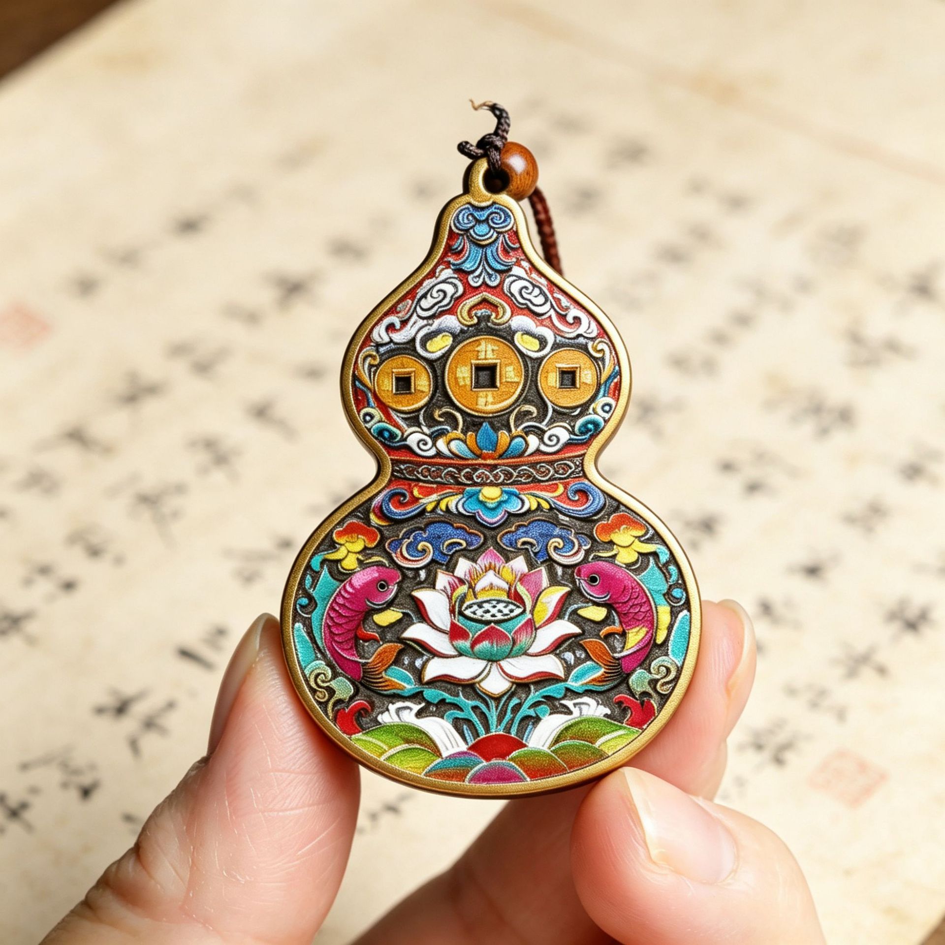 沉香无事牌吊坠福禄葫芦彩绘精雕浮雕挂件吊坠仿沉香木文玩木质品